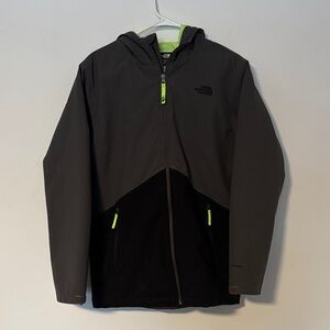 Boys The North Face Wind Wall Charcoal and Black Jacket with Neon Accents Sz. XL